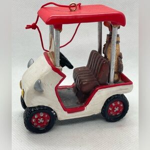 Vintage Kurt Adler Golf Cart  Clubs Christmas Ornament Resin Hanging Rare HTF 3”